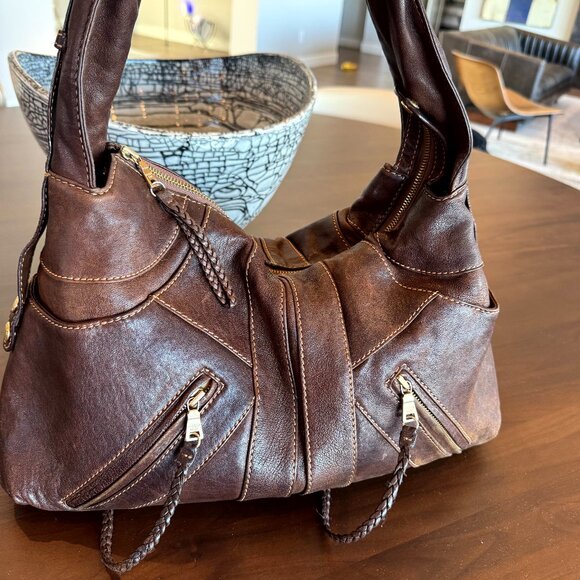 Andrew Marc Brown Leather Hobo Shoulder Handbag Satchel Medium - Picture 8 of 16